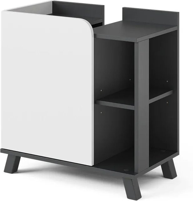Vicco Waschbeckenunterschrank Karen in Anthrazit und Weiß mit Tür und offenen Fächern, B/T/H: 60 x 35 x 65 cm - Bild 1