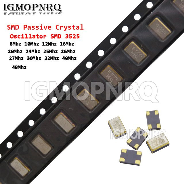 10 Stück passive Quarzkristall-Oszillatoren im 3225 SMD-Format mit Frequenzen von 8 MHz bis 48 MHz - Bild 1