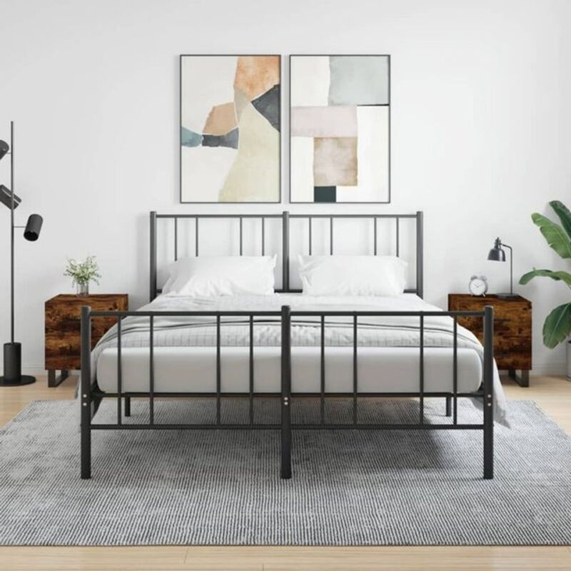 Set aus 2 Nachttischen von vidaxl in Räuchereiche, modern, Holzwerkstoff und Metall, B/T/H: 40 x 35 x 47,5 cm - Bild 1