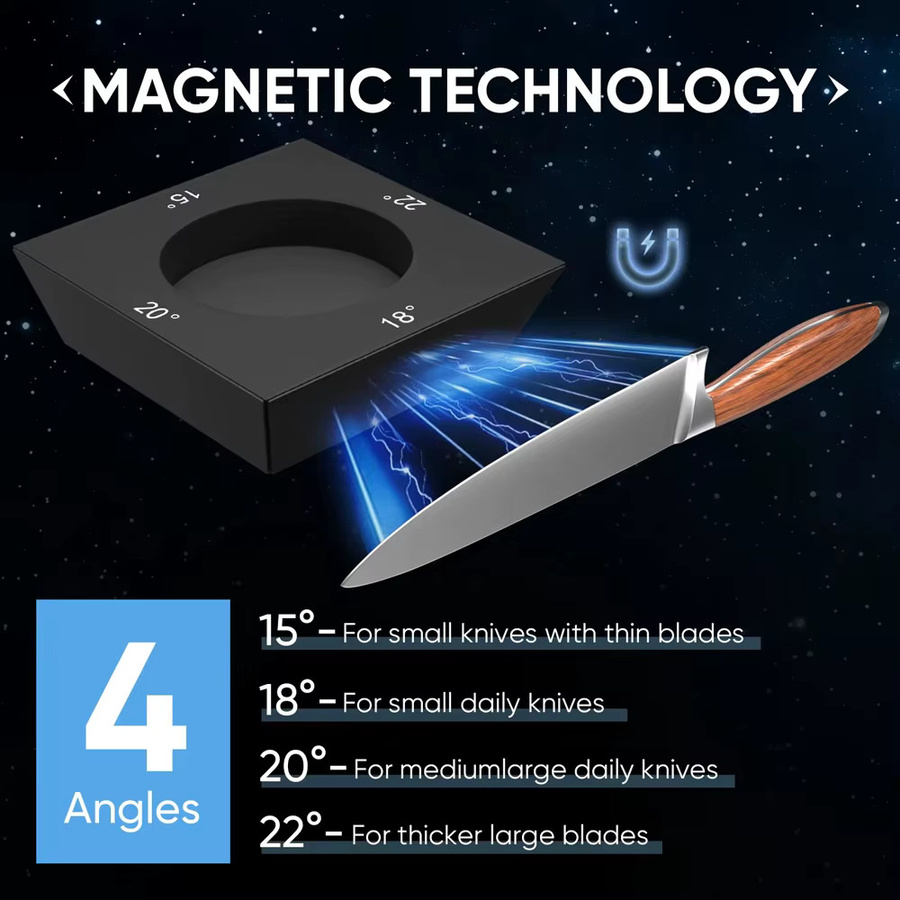 MYVIT Magnetischer 4-seitiger Messerschärfer in Schwarz mit Holzoptik für professionelle Küchenmesser - Bild 6