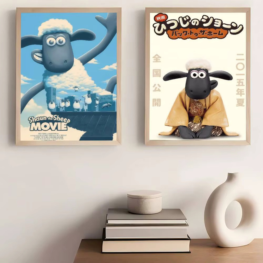 Selbstklebendes Kunstposter Shaun das Schaf Anime Illustration in Weiß - Bild 4