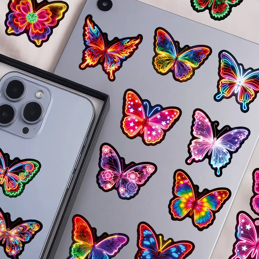 Neon-Regenbogen-Schmetterlings-Doodle-Aufkleber in Multicolour für Kinder, DIY-Schulbedarf und Notebooks, 50 Stück - Bild 5