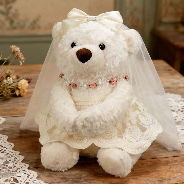 Binchi Fitness Weißes Hochzeits-Paar Teddybär Plüsch-Set, 40cm, ab 14 Jahren - Bild 1