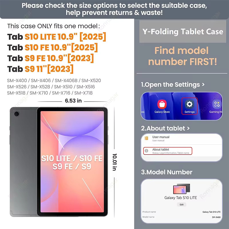 Slim Folio Y-Falthülle für Samsung Galaxy Tab S10 Lite, S11, S9, S10 FE 11 Zoll mit Standfunktion und Auto Wake/Sleep in Blau - Bild 3