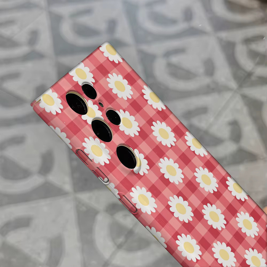 Stoßfeste Handyhülle mit Gänseblümchen und rotem Gingham Muster für Samsung Galaxy S25 Ultra, S24 und S23 Ultra Plus, robuste Doppelschicht Rückabdeckung in Rot - Bild 5