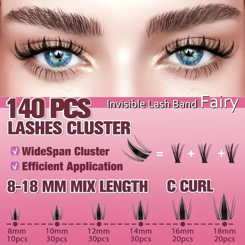 Fairy Eyelash Clusters, Black, 140 Stück, 8-16 mm, Unisex - Bild 2