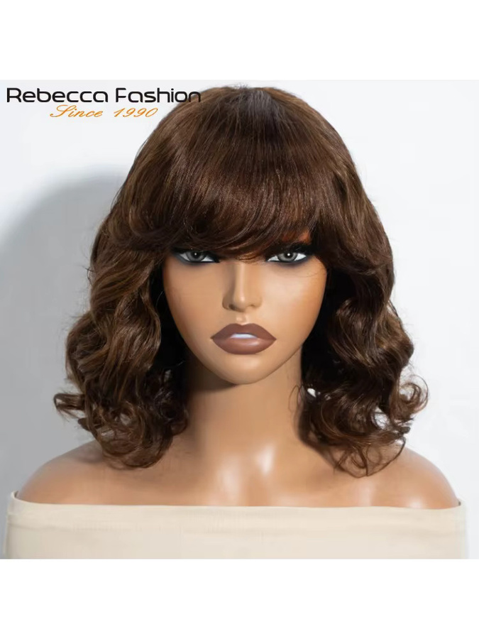 Rebecca Youth Bob Echthaar-Perücke, Remy Brasilianisches Haar, Ombre, Loose Wave mit Pony - Bild 3