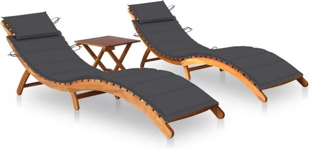 vidaXL Sonnenliegen Set aus Akazien-Massivholz mit Tisch und Auflagen in Anthrazit - Bild 1