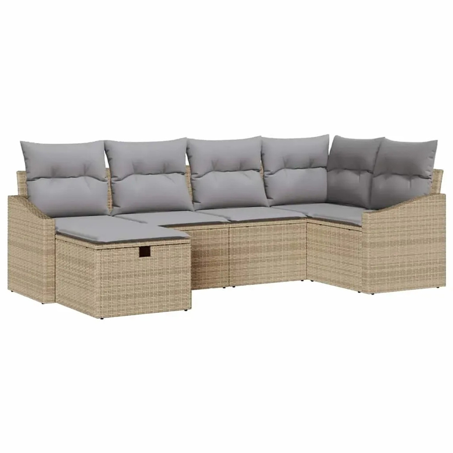 vidaXL Garten-Sofa-Set 6-teilig in U-Form mit Kissen und integriertem Stauraum, Beige und Hellgrau - Bild 2
