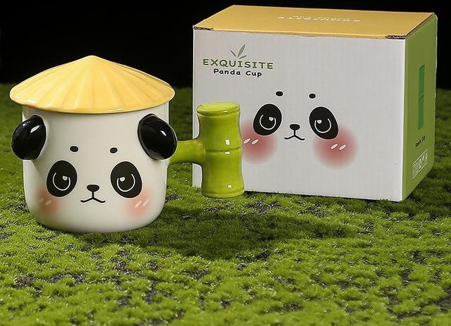 Lustige Panda Tasse mit Deckel von Yiran toy 1 in Weiß, Keramik, 350 ml - Bild 1