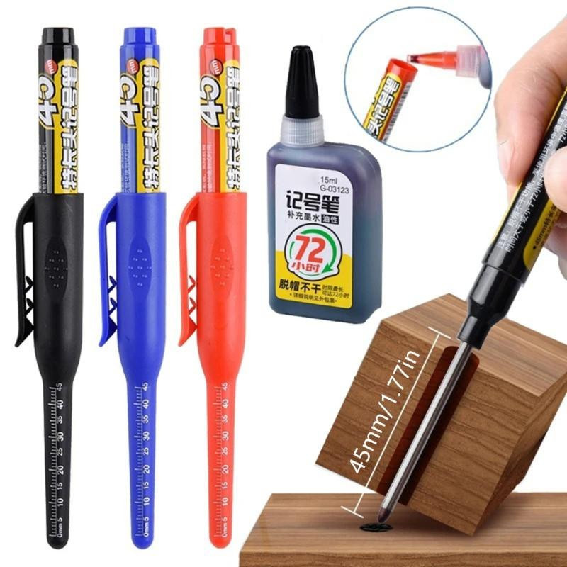 2 Stück Nachfüllbare Tiefloch-Markierstifte in Schwarz mit 15ml Nachfülltinte und 45mm langer Spitze für Holz, Keramikfliesen und Metall - Bild 4