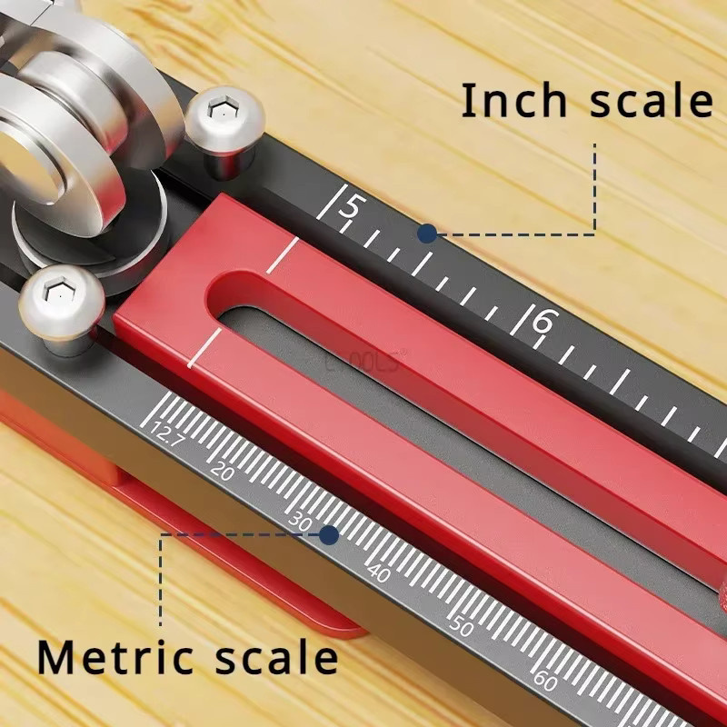 LTOOLS Präzisions-Wandpaneel-Installationswerkzeug Gecko Gauge aus Aluminium in Rot mit verstellbarer Stufenplatte und Doppelwaage für metrische und Zoll-Maße - Bild 4