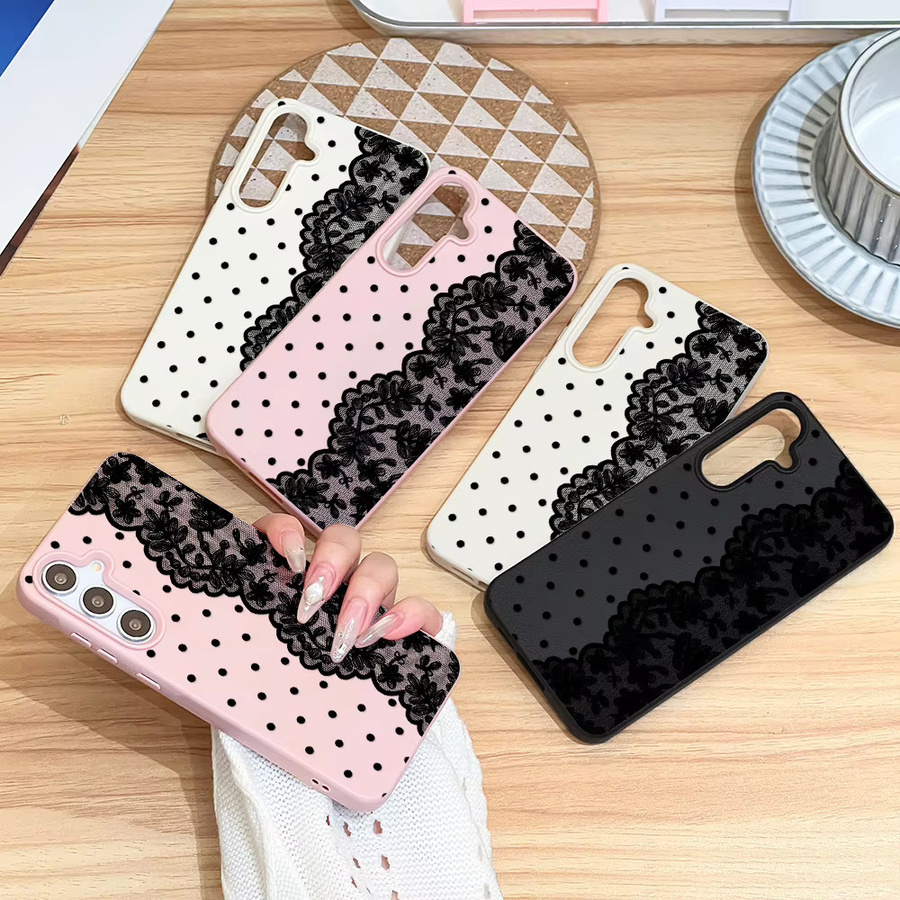 Handyhülle für Samsung Galaxy S26 S25 S24 S23 Ultra S24 FE A57 A56 A55 A54 5G A07 A06 A15 4G mit gepunktetem Blumenrand in Schwarz - Bild 2