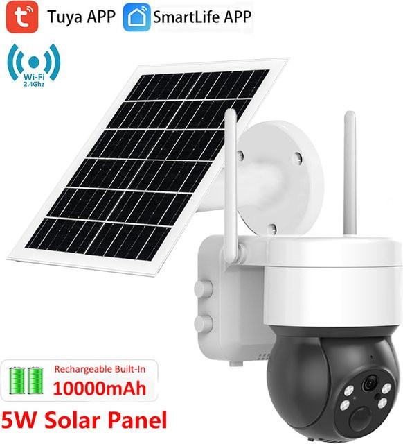 Tuya SmartLife Solar IP Kamera mit 3MP Auflösung, WIFI, IP65 wasserdicht, Vollfarb-Nachtsicht und Human Tracking in Weiß - Bild 1