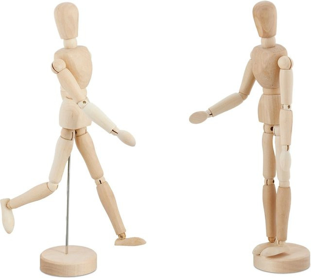 Relaxdays Gliederpuppen 2er Set aus Edelstahl und Pflanzenfaser in Silber, beweglich, Höhe: 30 cm - Bild 1