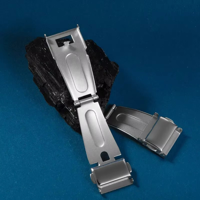 OAKCHARM Uhrenarmband-Faltschließe Edelstahl, Silber, Doppelte Druckknopf-Verschlussschnalle - Bild 2