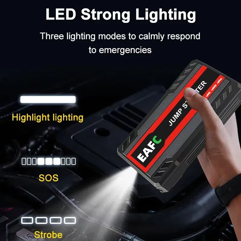 EAFC Auto Starthilfe Power Bank mit 600A 12V Batterie Booster und LED-Licht in Rot und Schwarz - Bild 2