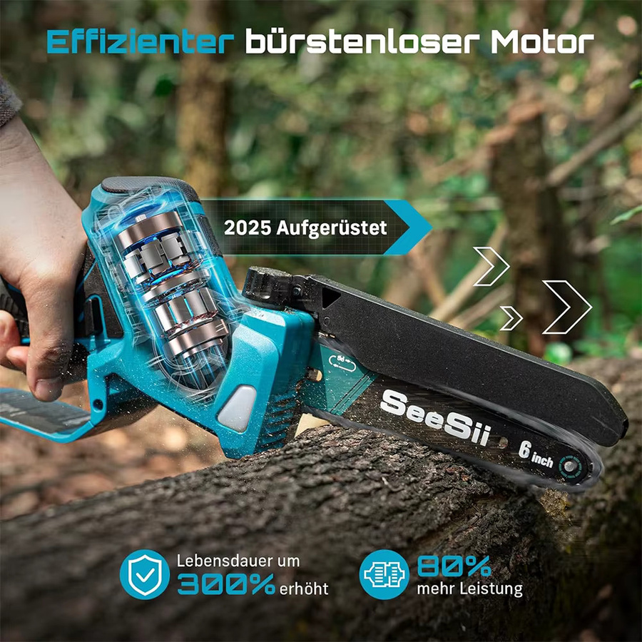 Seesii Kabellose bürstenlose 6-Zoll-Elektrokettensäge in Blau für Makita 18V LXT Akkus - Bild 3