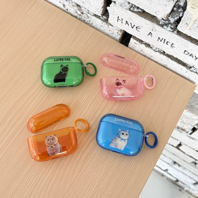 Transparente AirPods Pro Hülle mit Siamesisches Katzen-Design in Grün für Apple AirPods Pro 1, 2, 3 und 4 - Bild 1