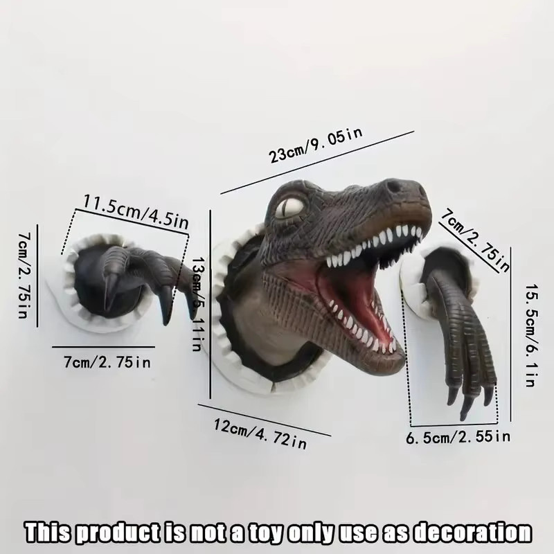 3er Set Velociraptor Wanddekoration als 3D Dinosaurier Wandstatue aus Kunststoff - Bild 5