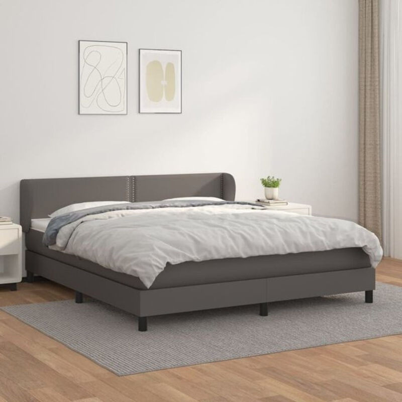 vidaxl Boxspringbett mit Matratze in Grau aus Kunstleder mit Massivholz B/T/H: 180 x 200 cm - Bild 1