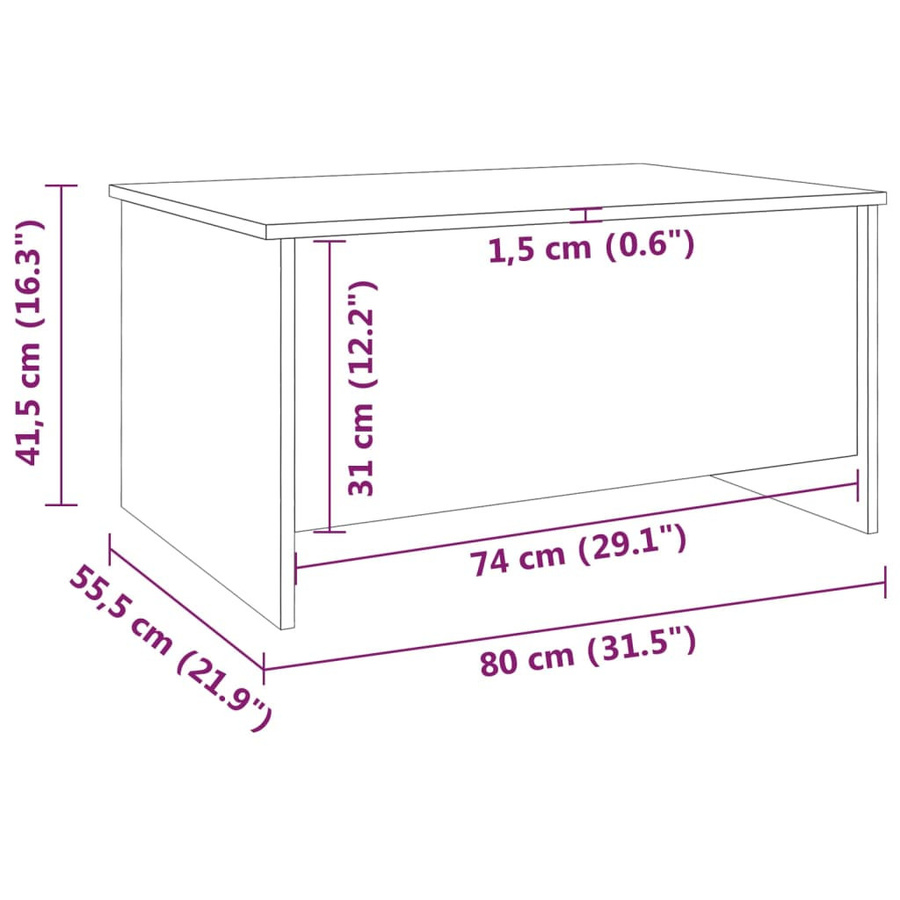 vidaXL Couchtisch in Braun mit höhenverstellbarem Lift-Mechanismus, modern und rechteckig, B/T/H: 80 x 55,5 x 41,5 cm - Bild 3