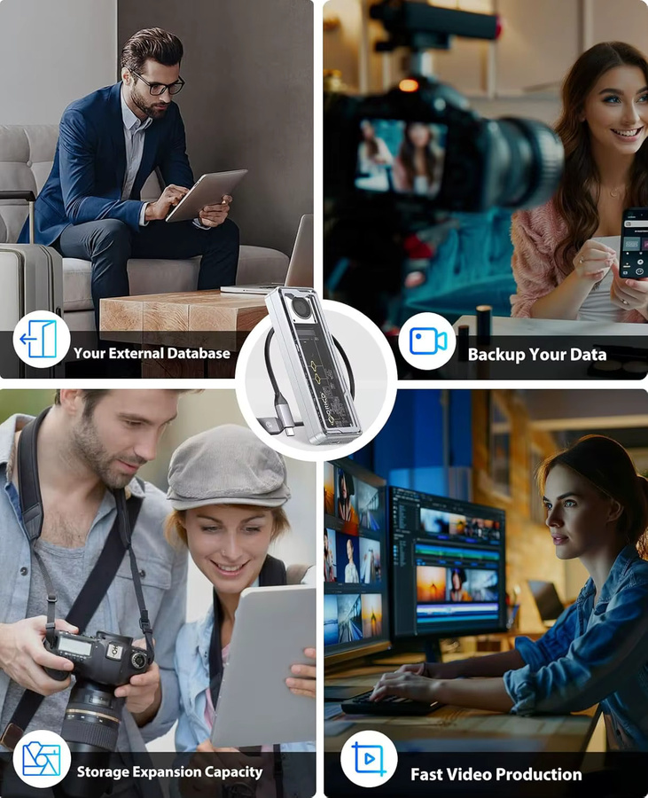 ORICO USB4 M.2 NVMe SSD Gehäuse mit 40Gbps Übertragungsrate und Kühlventilator, kompatibel mit Thunderbolt 4/3 und M.2 SSDs der Formate 2230, 2242, 2260, 2280 (M Key) - Bild 7