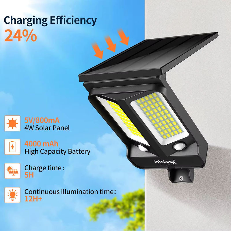 Intelamp Outdoor-Solarleuchte in Schwarz mit zwei Bewegungssensoren und 4000 mAh Akku als wasserdichter Sicherheits-Flutlichtstrahler für Garten, Garage und Hof - Bild 2