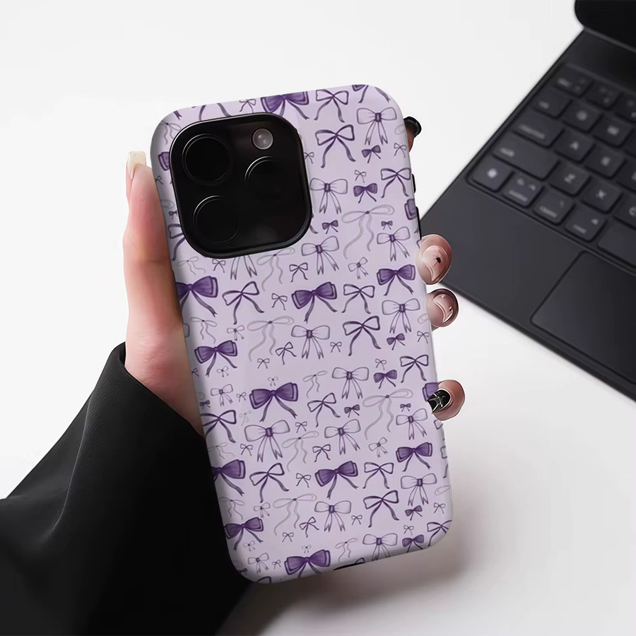 Potdemiel Handyhülle mit lila Schleife für iPhone 13 bis iPhone 17 Pro Max Plus, robuste magnetische Schutzhülle - Bild 3