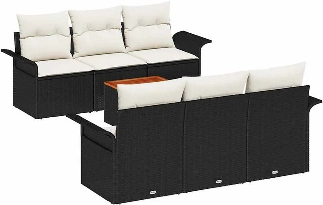 vidaXL Garten-Sofa-Set 7-teilig aus Polyrattan in Schwarz mit Polstern und Stauraumfunktion - Bild 1