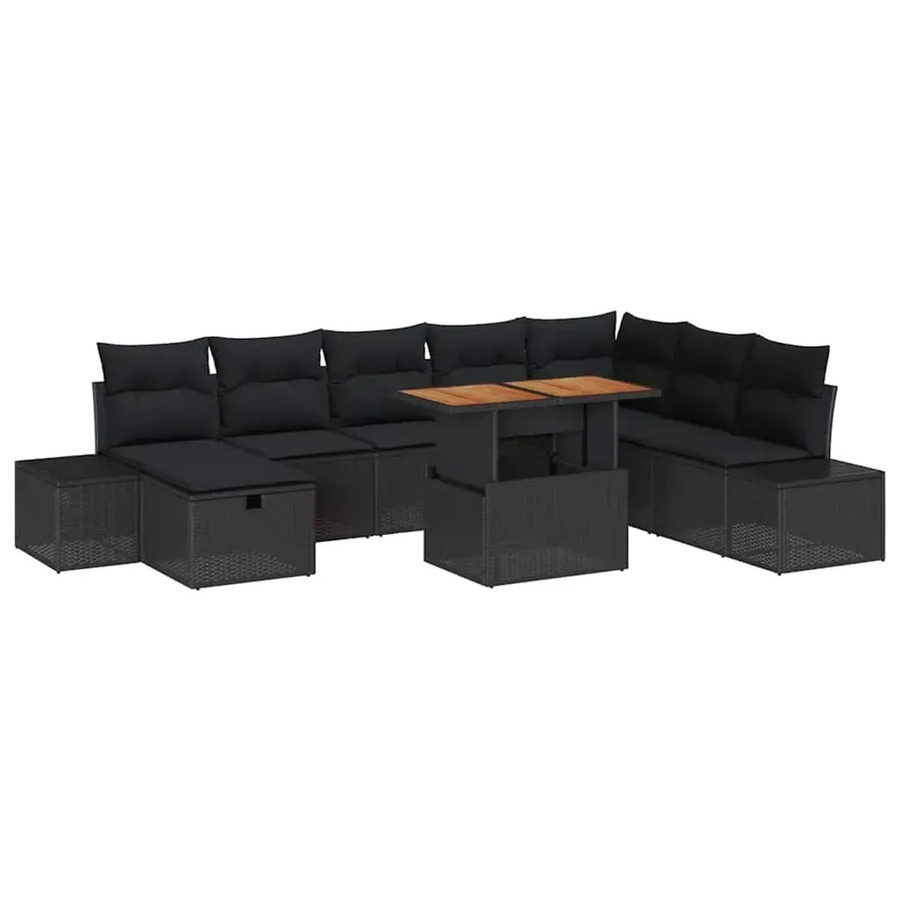 vidaXL Garten-Sofa-Set aus Polyrattan in Schwarz mit 9 Teilen und Kissen inklusive Stauraumfunktion - Bild 2