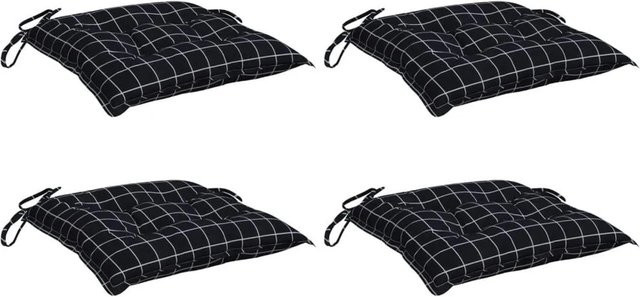 vidaXL Stuhlkissen 4er Set Schwarz-weiß Karomuster aus Oxford-Gewebe, B/T/H: 50 x 50 x 7 cm - Bild 1