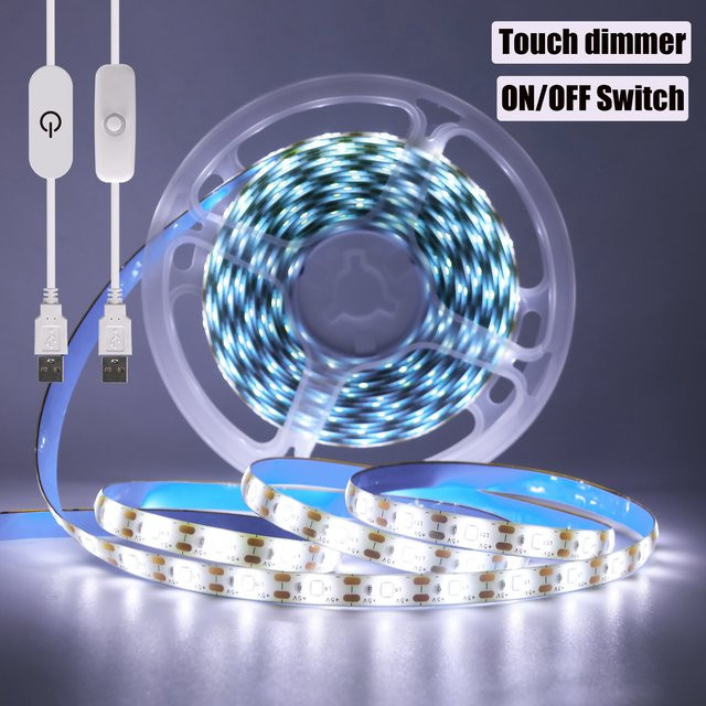 HEGEHE USB-LED-Streifen zur TV-Hintergrundbeleuchtung mit Touch-Dimmer, DC 5V, Farben: Weiß, Warmweiß und Blau - Bild 1