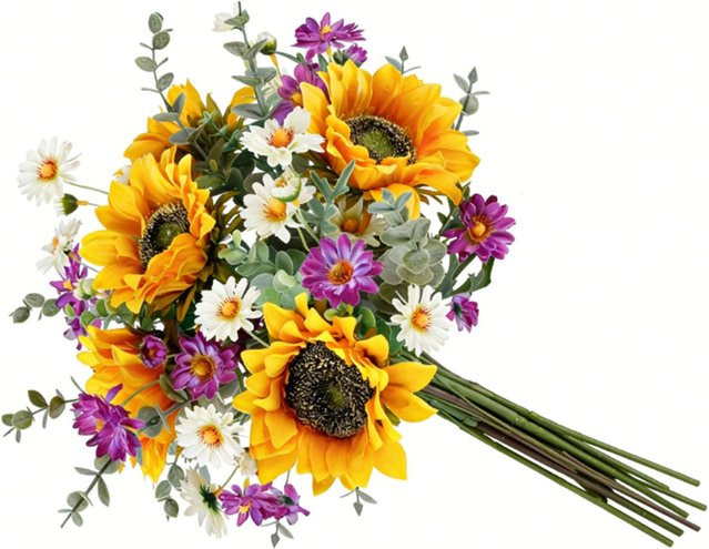 Künstlicher Sonnenblumen-Blumenstrauß aus Seidenblumen in Gelb für Tischdekorationen in Küche, Büro oder zur Hochzeit - Bild 1