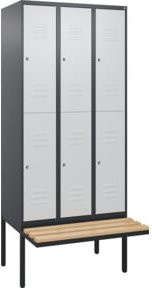 C+P Doppelstock-Spind Classic PLUS Sitzbank mit 3 Abteilen, Buche-Hartholz und Zylinderschloss, B/T/H: 212 x 90 x 81,5 cm - Bild 1
