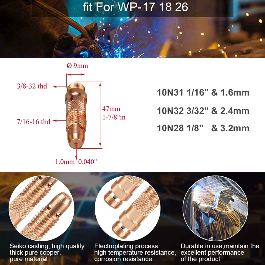 WIG-Brenner-Zubehörset für WP17, WP18 und WP26 Modelle in Multicolor mit Spannzangenkörper, Aluminiumoxid-Düsenbecher, hinterer Kappe und Dichtung - Bild 4