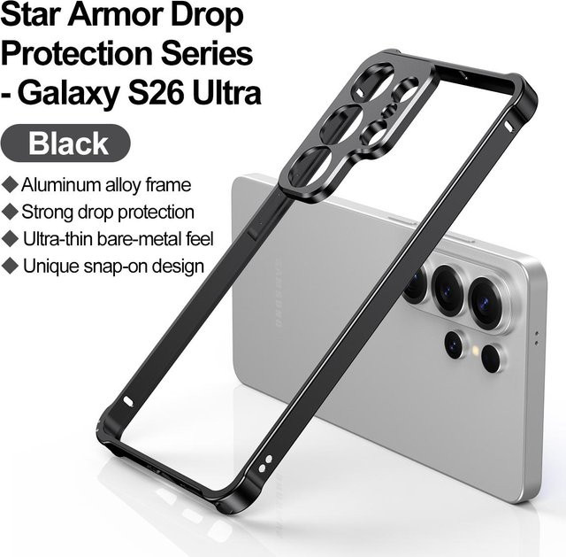 Xiangyun Handyhülle aus Aluminiumlegierung mit Metallrahmen für Samsung Galaxy S26 Ultra, S25 und S24 Ultra in Schwarz mit Kameraschutz und Eckenschutz - Bild 1