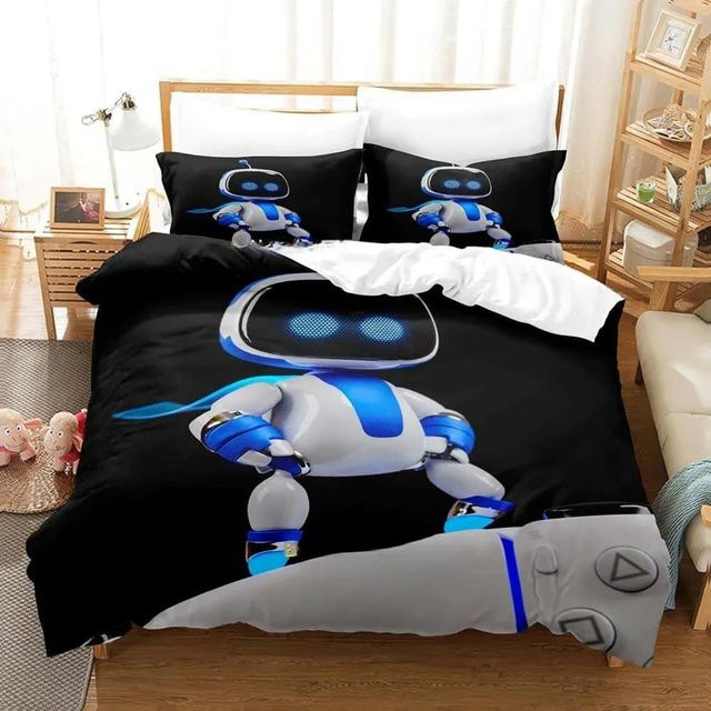 Astro Bot Bettwäsche Set mit 3D-Druck, dreiteiliges Cartoon Anime Schlafzimmer Set aus Mikrofaser, Mehrfarbig, B/H: 210 x 210 cm - Bild 1