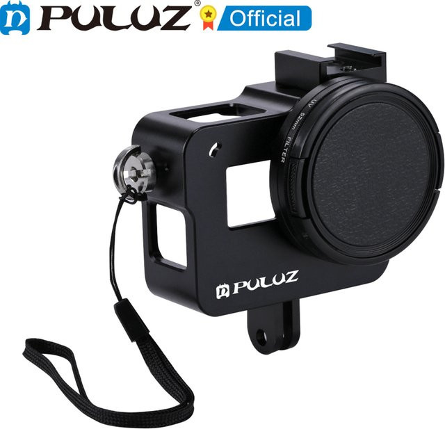 PULUZ CNC-Aluminiumlegierung Gehäuse mit 52mm UV-Objektiv für GoPro HERO (2018), HERO7 Black, HERO6 und HERO5 in Schwarz - Bild 1
