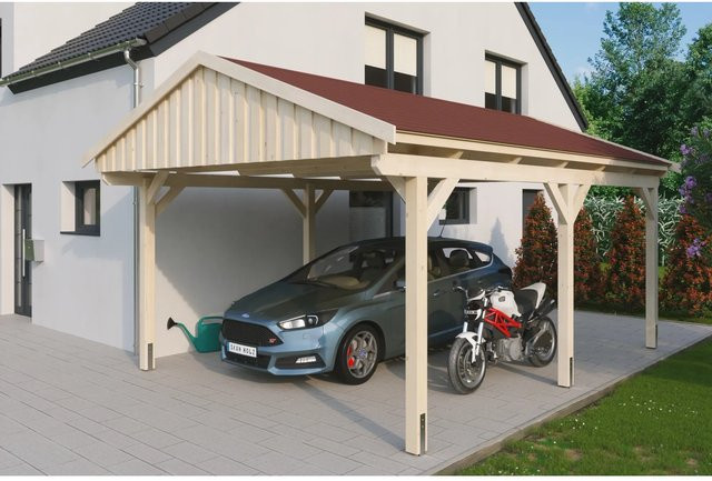 Skan Holz Carport Fichtelberg aus Fichte Leimholz in Beige mit Dachschindeln B/T: 423 x 566 cm, Höhe: 326 cm - Bild 1