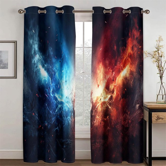 Fußball Vorhänge in Rot und Blau mit Grafikdesign, 2er Set Fensterdeko aus Polyester, Breite: 50 cm, Höhe: 130 cm - Bild 1