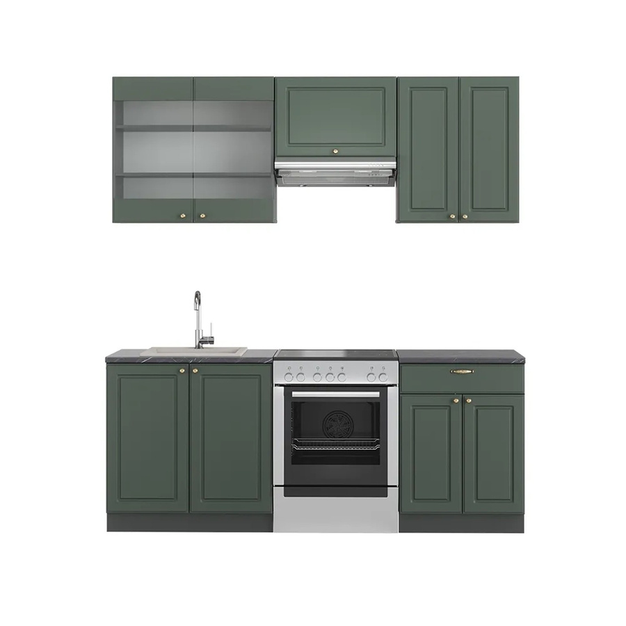 Vicco Fame-Line Küchenzeile Landhausstil in Grün, Gold und Anthrazit, Breite: 200 cm - Bild 2