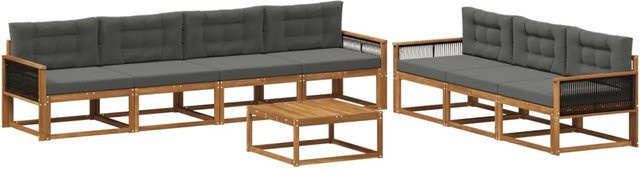 vidaXL Outdoor-Sofagarnitur aus Akazienholz mit Kissen, 8-teiliges Set in Natur und Anthrazit - Bild 1