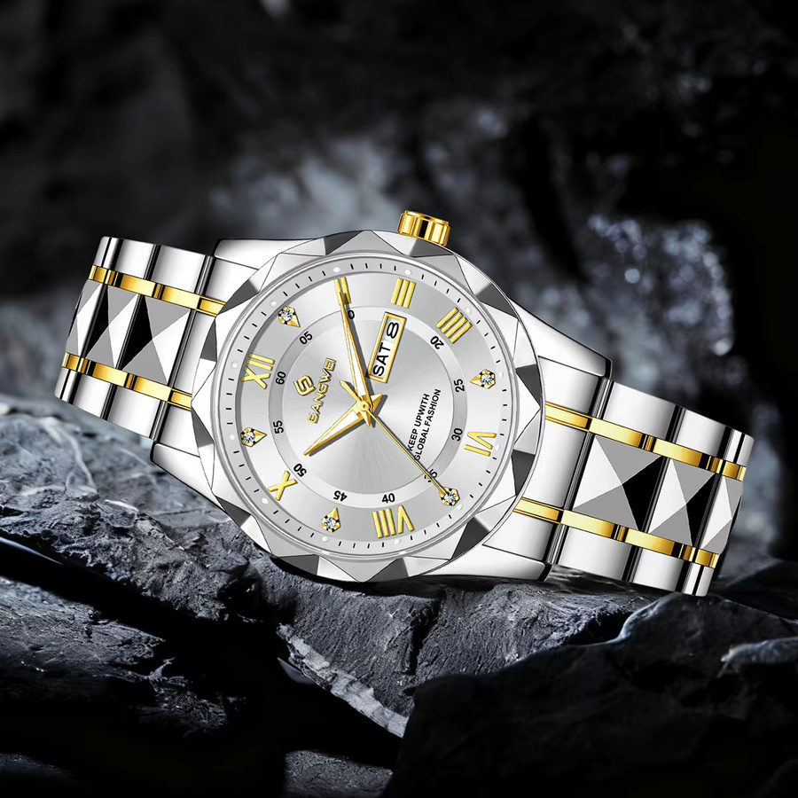 BANGWEI Armbanduhr Quarz, Edelstahl, Bicolor, Herren - Bild 3