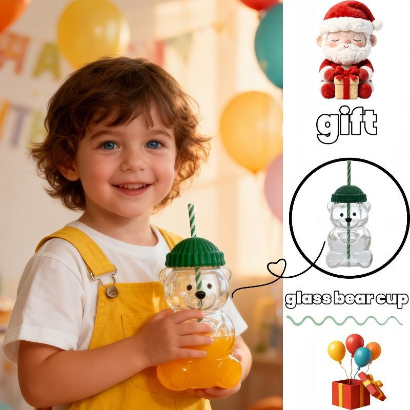 Discover Intime Glas Trinkbecher Bär mit gelbem Hut und Strohhalm, transparent, 401-500ml - Bild 4