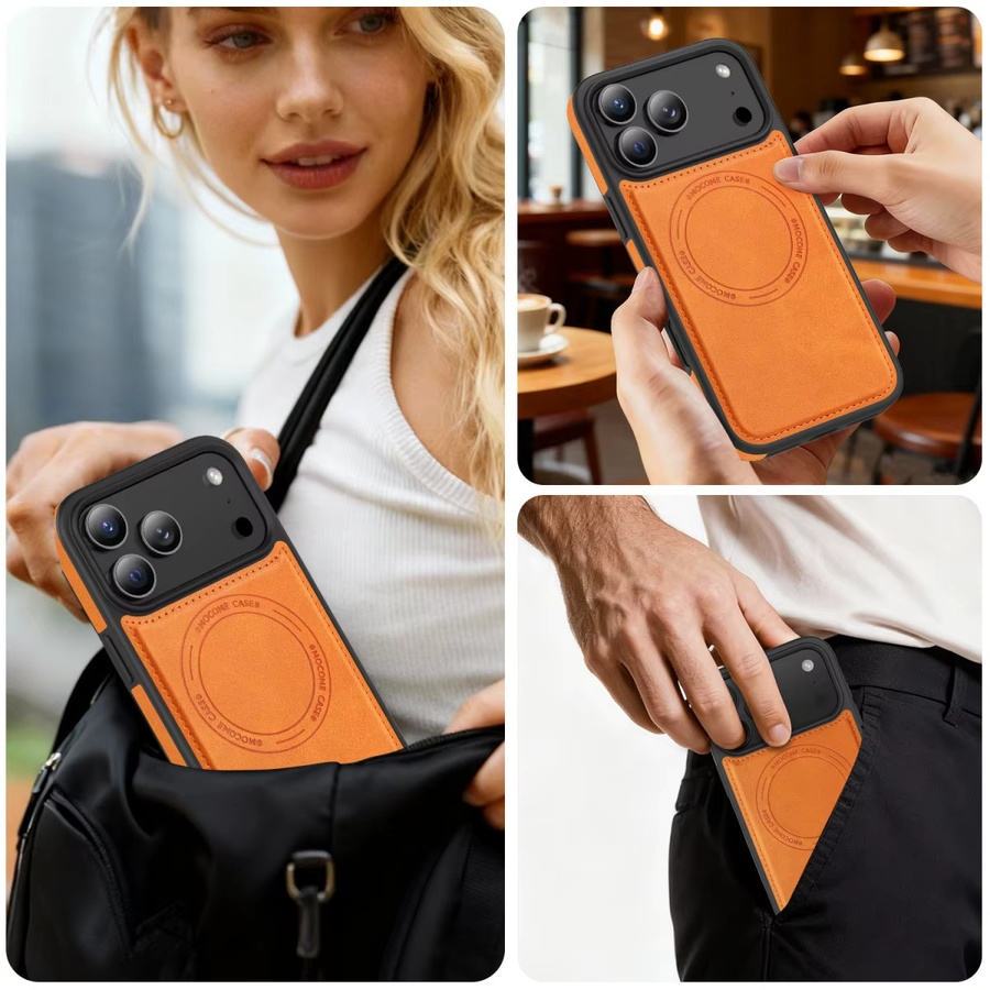 MagSafe Leder Schutzhülle für Apple iPhone 11 bis 17 Pro Max Plus in Gold und Orange mit mattem Finish - Bild 4