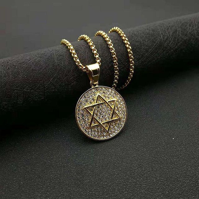 YIRAN Halskette Edelstahl, Sechszackiger Stern Anhänger, Diamant, Zirkonia, Unisex - Bild 1