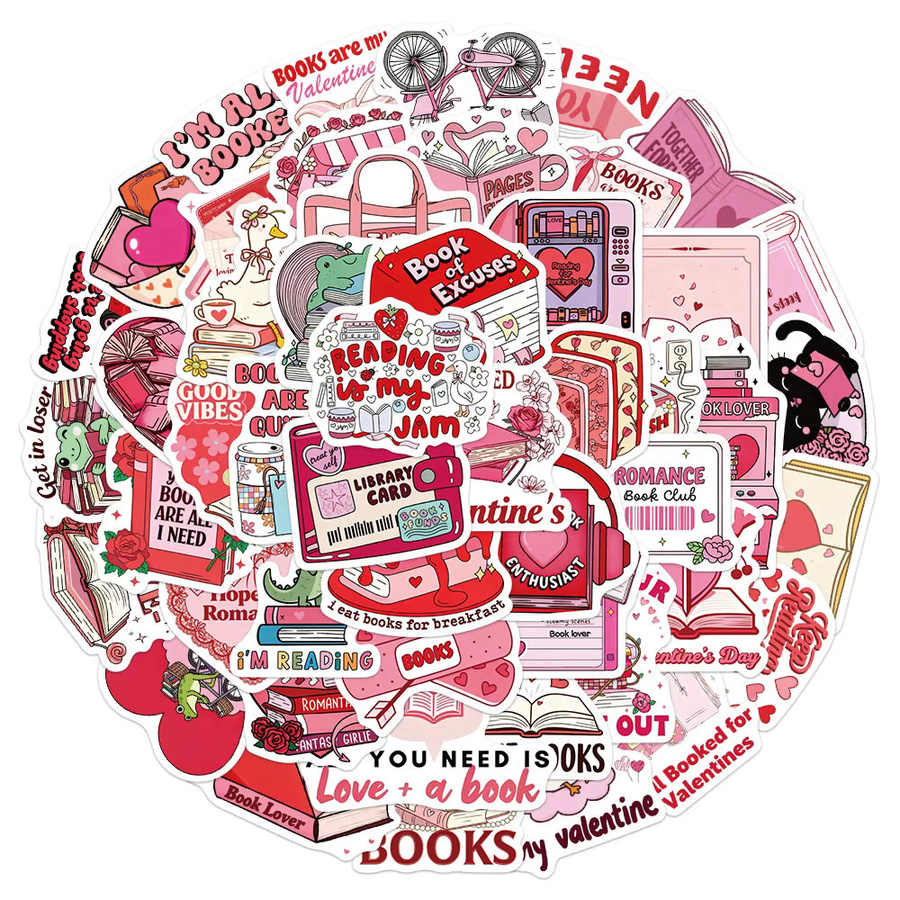 50 Stück Valentinstag Bookish Aufkleber in Multicolour für Laptop, Scrapbook und Skateboard, wasserfeste DIY ästhetische Aufkleber - Bild 2