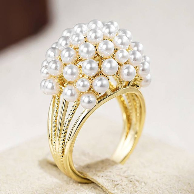 Huitan Ring, Perle, Zirkonia, Kupfer, Gold, Damen - Bild 1