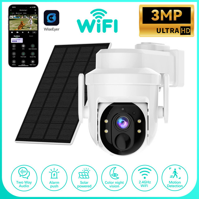 Woolink 3MP Outdoor Solar WLAN IP-Kamera PTZ Heimsicherheitskamera CCTV mit Nachtsicht und Bewegungserkennung in Weiß - Bild 1